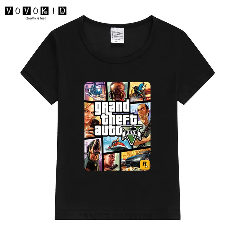 

Baby Boy Girl GTA Street Fight GTA 5 Cute Print Clothes Children Funny T-shirt Round Neck Cotton Children 1-9 Birthday