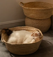 cat bed rattan four season universal cat bed summer cool nest pet cat supplies cattail woven house nest
