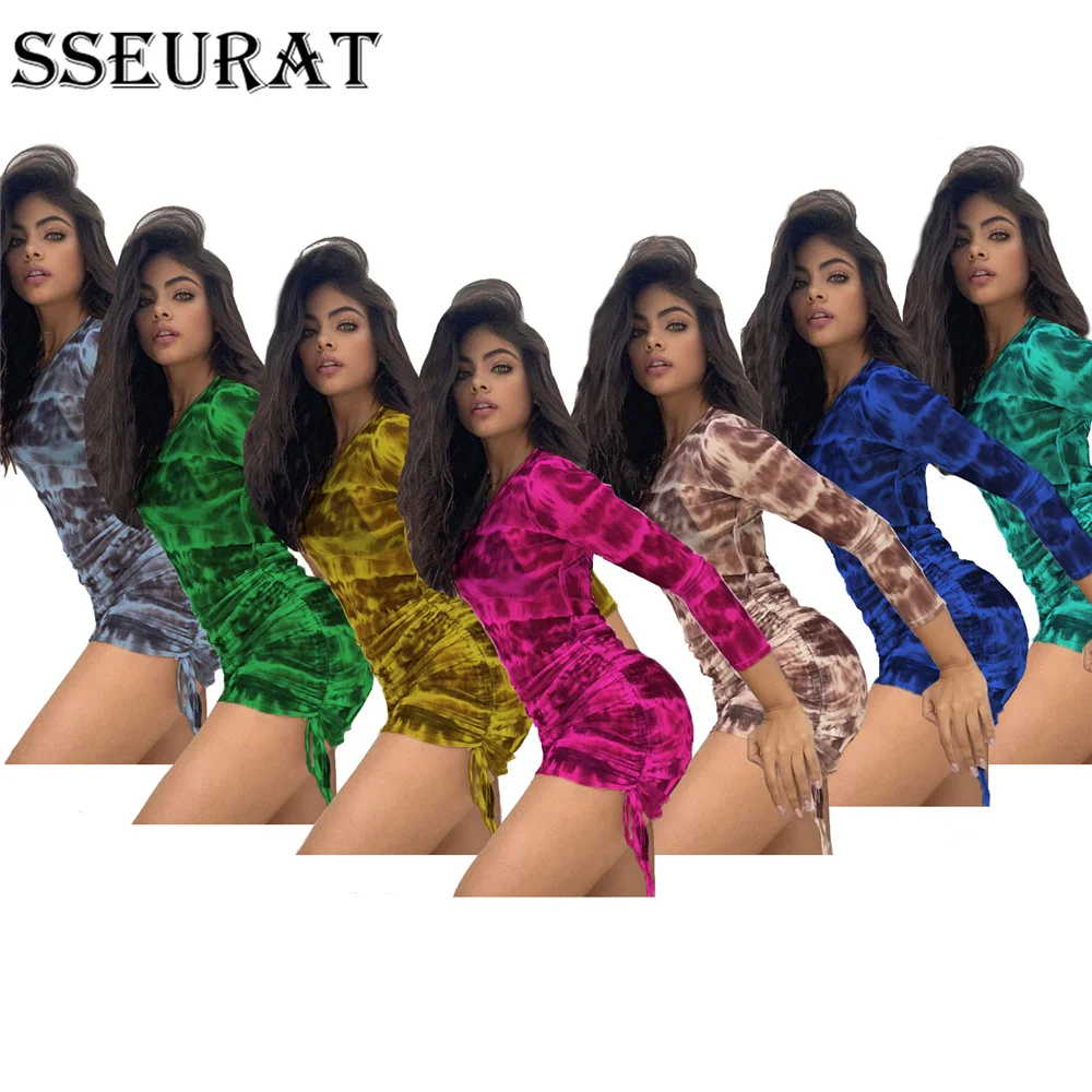 

SSEURAT Women Mini Dress Full Sleeve Dress O-Neck Sexy Mesh See Through Club Night Party Bandage Dresses Vestidos