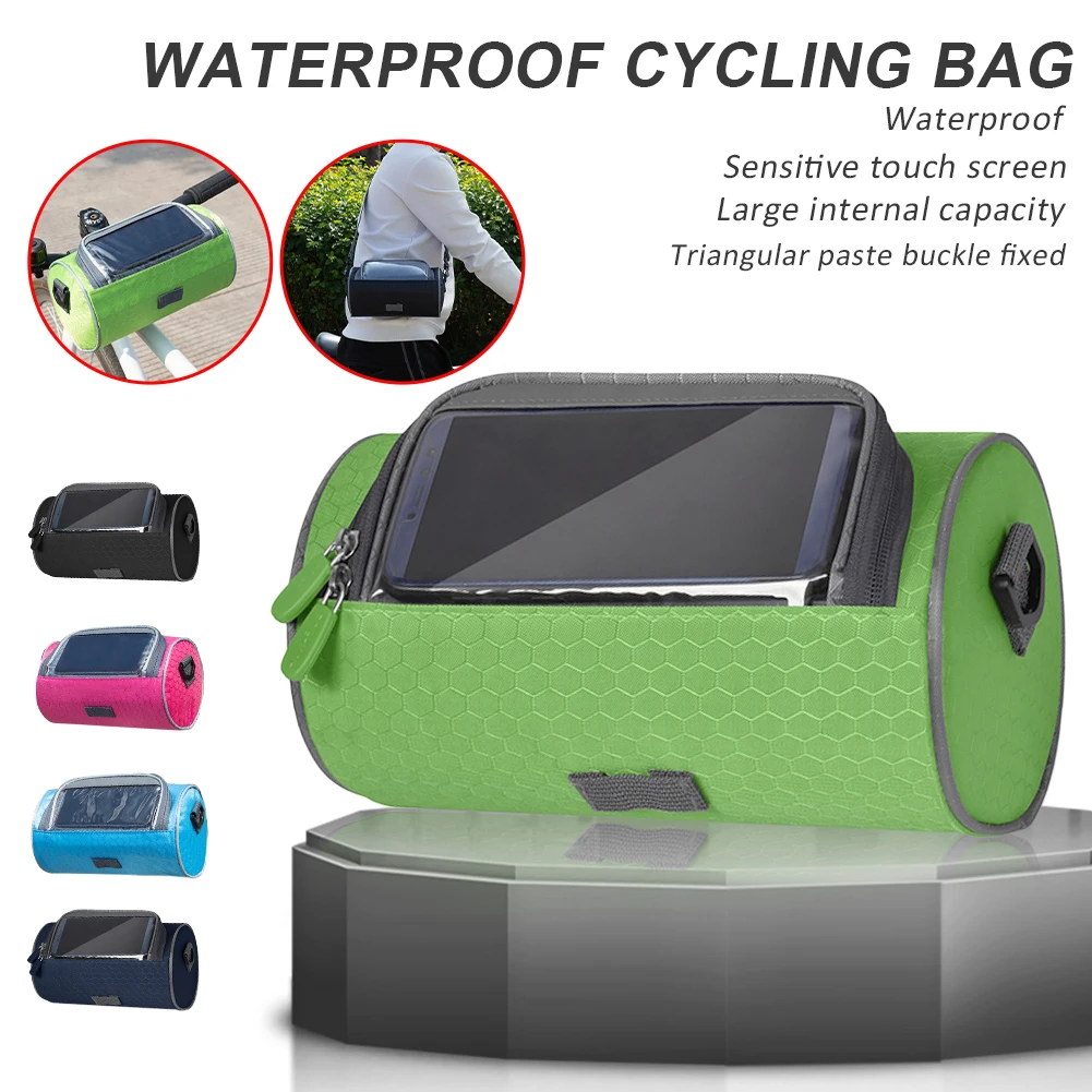 

Bike Handlebar Bag Waterproof Bicycle Front Bag Phone Mount Holder PVC Touch Screen Pouch with Detachable Shoulder Bicycle Bag