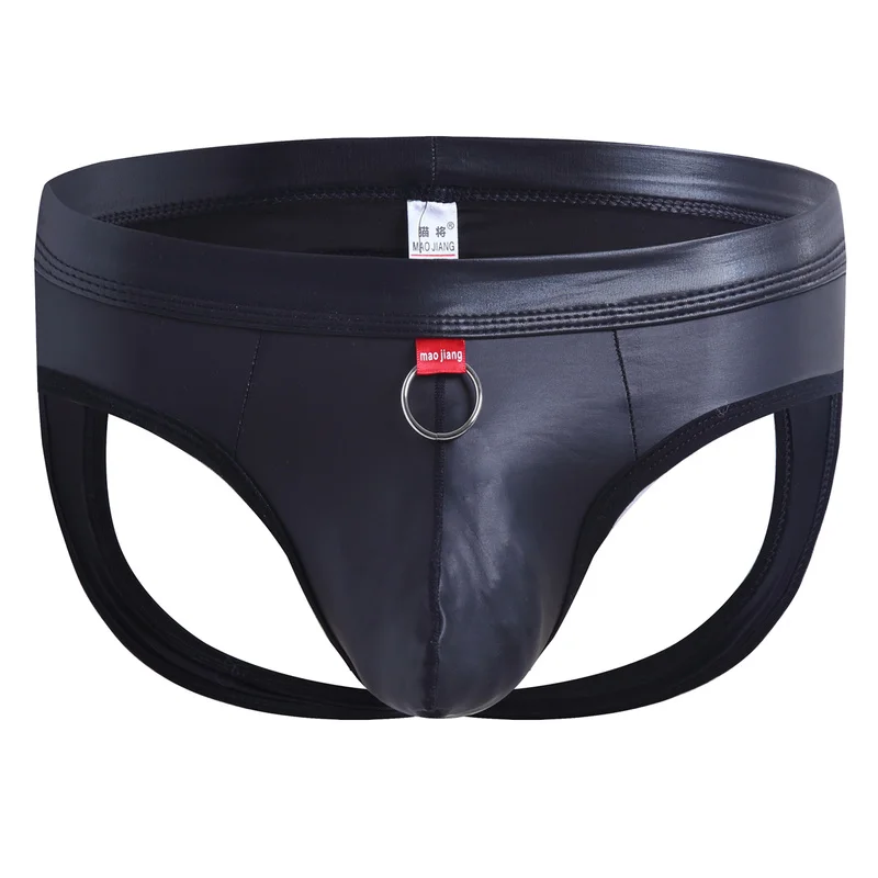 

Sexy Men Underwear Briefs PU Leather Mens Briefs Gay U convex Jockstrap Underpants Bulge Pouch Open Butt Briefs Bikini Panties