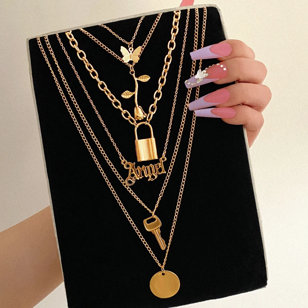Цепочка IFME Женская многослойная с подвеской-бабочкой многослойное ожерелье в