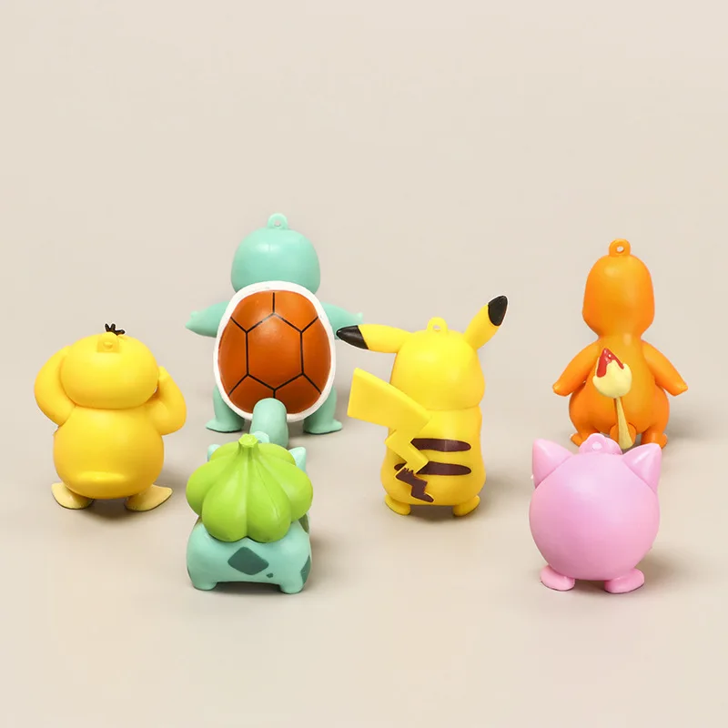 Pokemon Action Figures Set 5.5CM 6pcs Pikachu Hand-made Duck Turtle Toy Figure Cake Ornaments Car Decoration Kids Birthday Gifts | Игрушки и