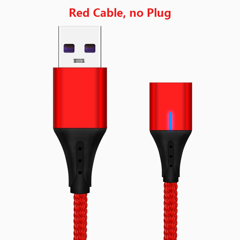 red cable no plug 5А Магнитный кабель Micro usb type C светодиодный супер быстрый зарядный кабель для iPhone samsung huawei Xiaomi Android телефонный кабель 1 м - Цвет: red cable no plug