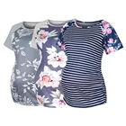 Женская футболка в полоску для беременных с коротким рукавом и цветочным принтом