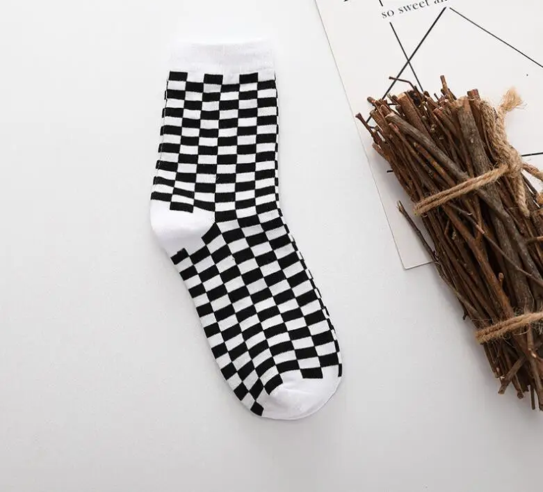 Newn Harajuku уличные черные белые клетчатые женские носки унисекс - Цвет: black white plaid