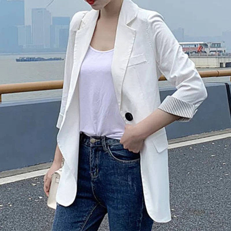 Женский однотонный длинный пиджак свободный офисный с плиссированным рукавом маленький на одной пуговице