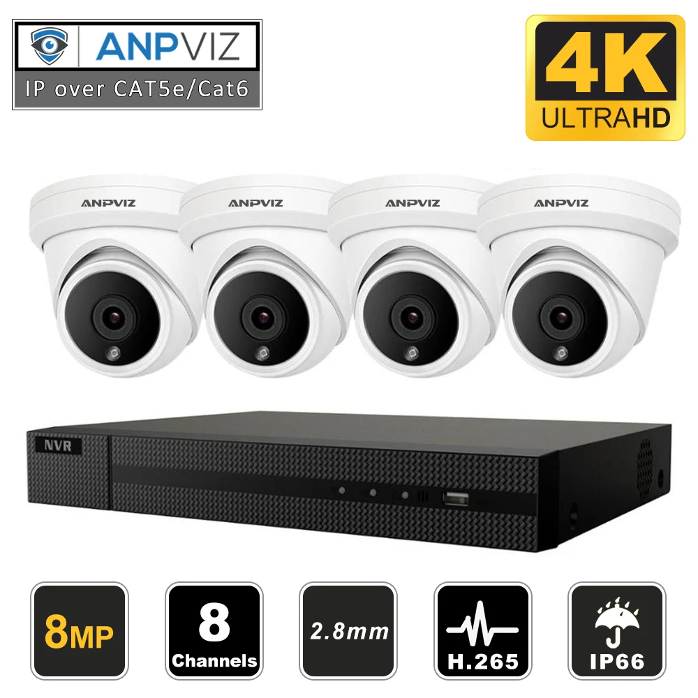 Anpviz 8CH H.265 + NVR 8MP ИК наружная/Внутренняя безопасность POE IP револьверная камера