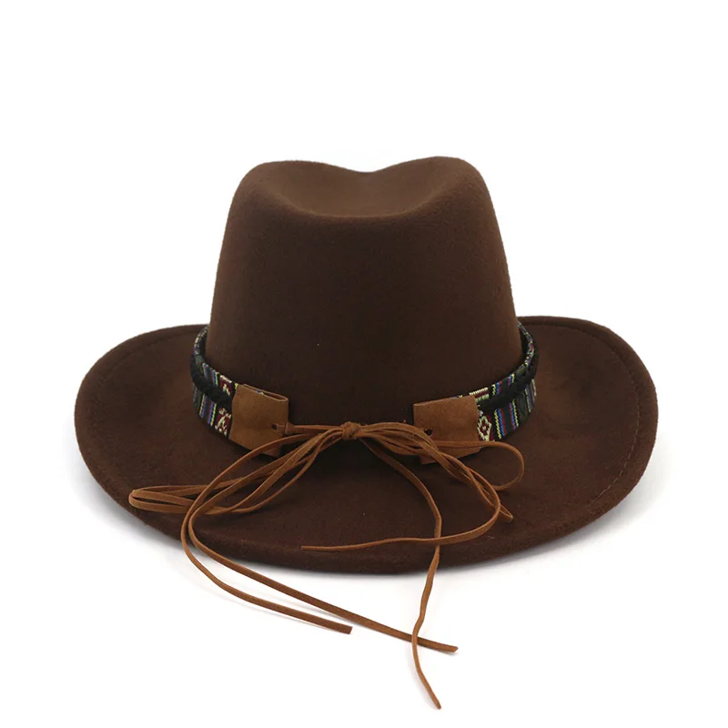 

Men Women Retro Felt Cap Western Cowboy Wide Brim Cap Men Ladies Fedoras Top Jazz Hat European American Round Caps Bowler Hats