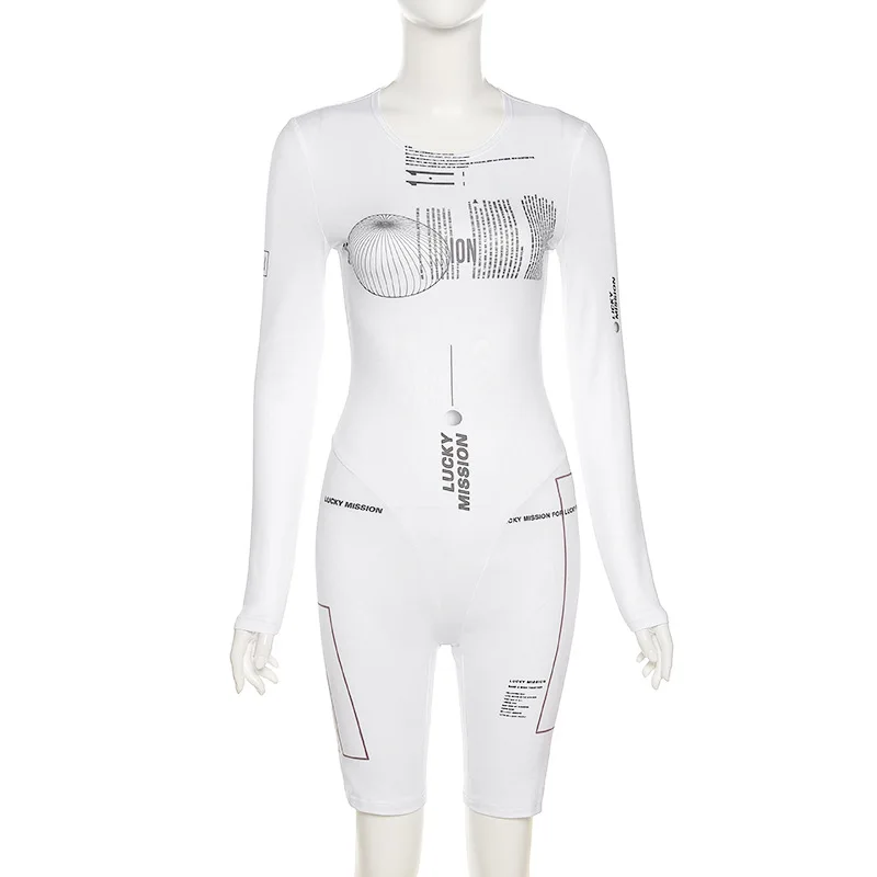 

ANJAMANOR Sport Digital Printed Romper Fall 2021 Fashion Women Long Sleeve Bodycon Short Jumpsuit Sexy One Piece Outfit D87-BH21