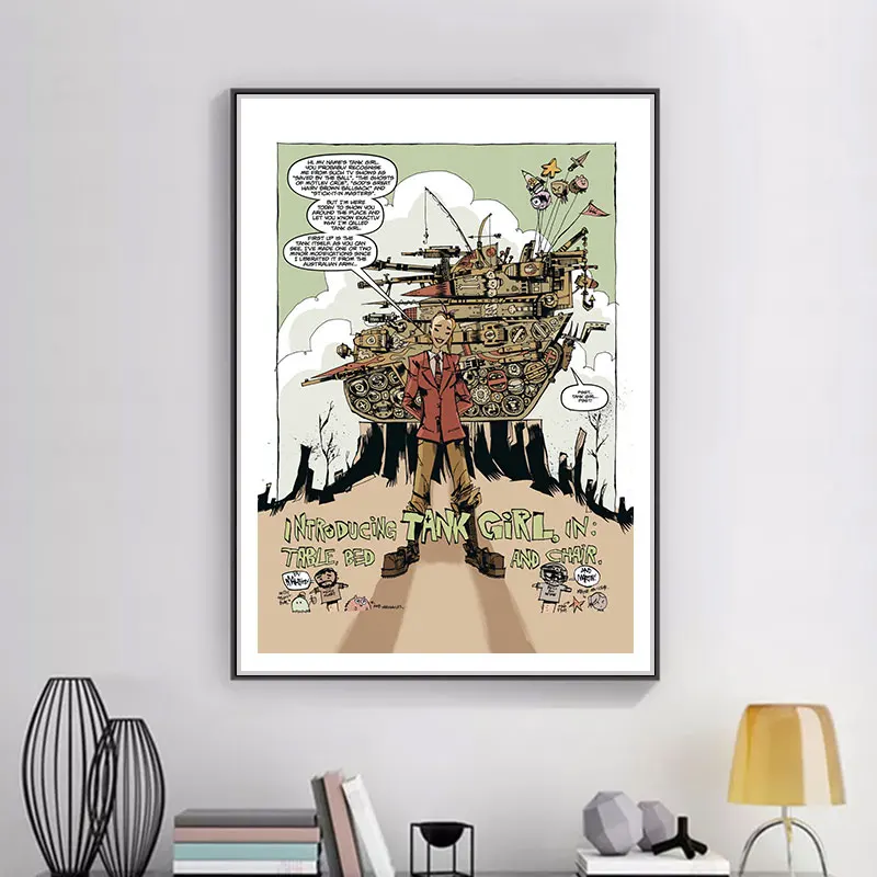 Танк Девушка экшн фильм ретро Винтаж Крафт наклейка Холст Живопись Домашний