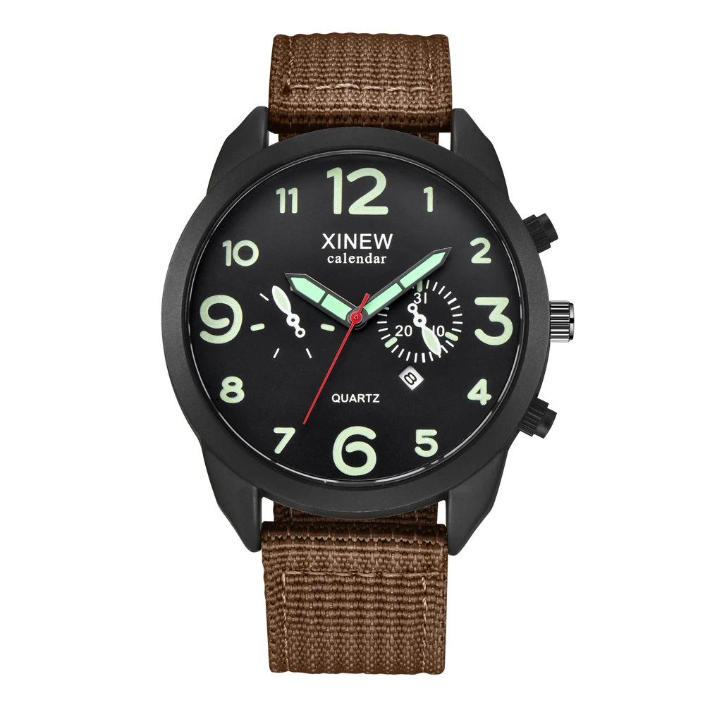 

XINEW Luxury Watches Mens Barato Army Sports Clock Fashion Nylon Band Date Quartz Wristwatches Erkek Saat Relogio Masculino 2815
