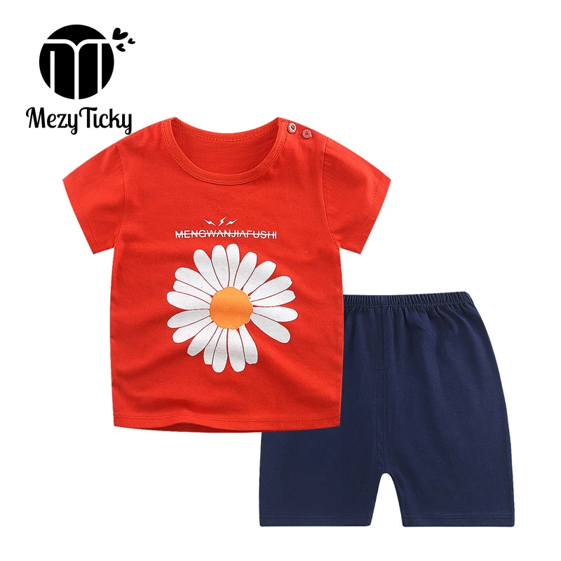 Летняя Детская Хлопковая повседневная одежда для девочек футболка с цветочным