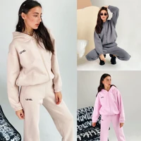 2022 new spring autumn womens fashion loose sweat suit female casual hooded jacket trousers two piece set lady solid color coat