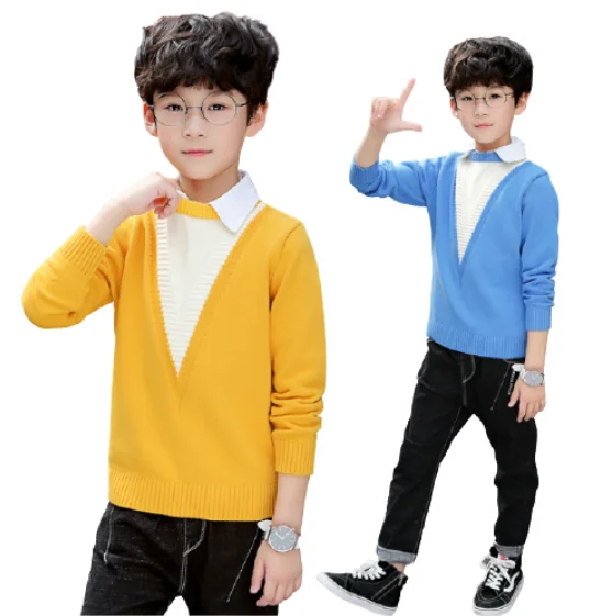 Свитера для мальчиков Сезон осень-зима Пуловеры Свитер Детская одежда Теплая