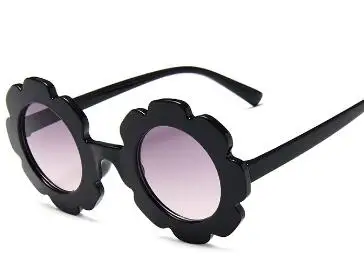 black-grey Новые солнечные очки с цветком для детей, милые детские удобные цветные очки для мальчиков и девочек, круглая оправа с лепестками - Цвет линз: black-grey