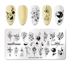 Трафареты NICOLE DIARY для стемпинга ногтей, прямоугольные трафареты из нержавеющей стали с цветочным рисунком, декоративные материалы для дизайна ногтей