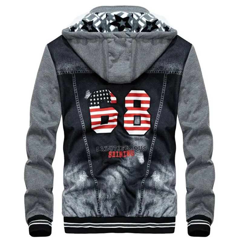 

Pop Men Denim Jacket Fashion Cowboy Stitching Hooded Fleece Winter Jackets Coat For Men Coats Plus Size Outwear Streetwear