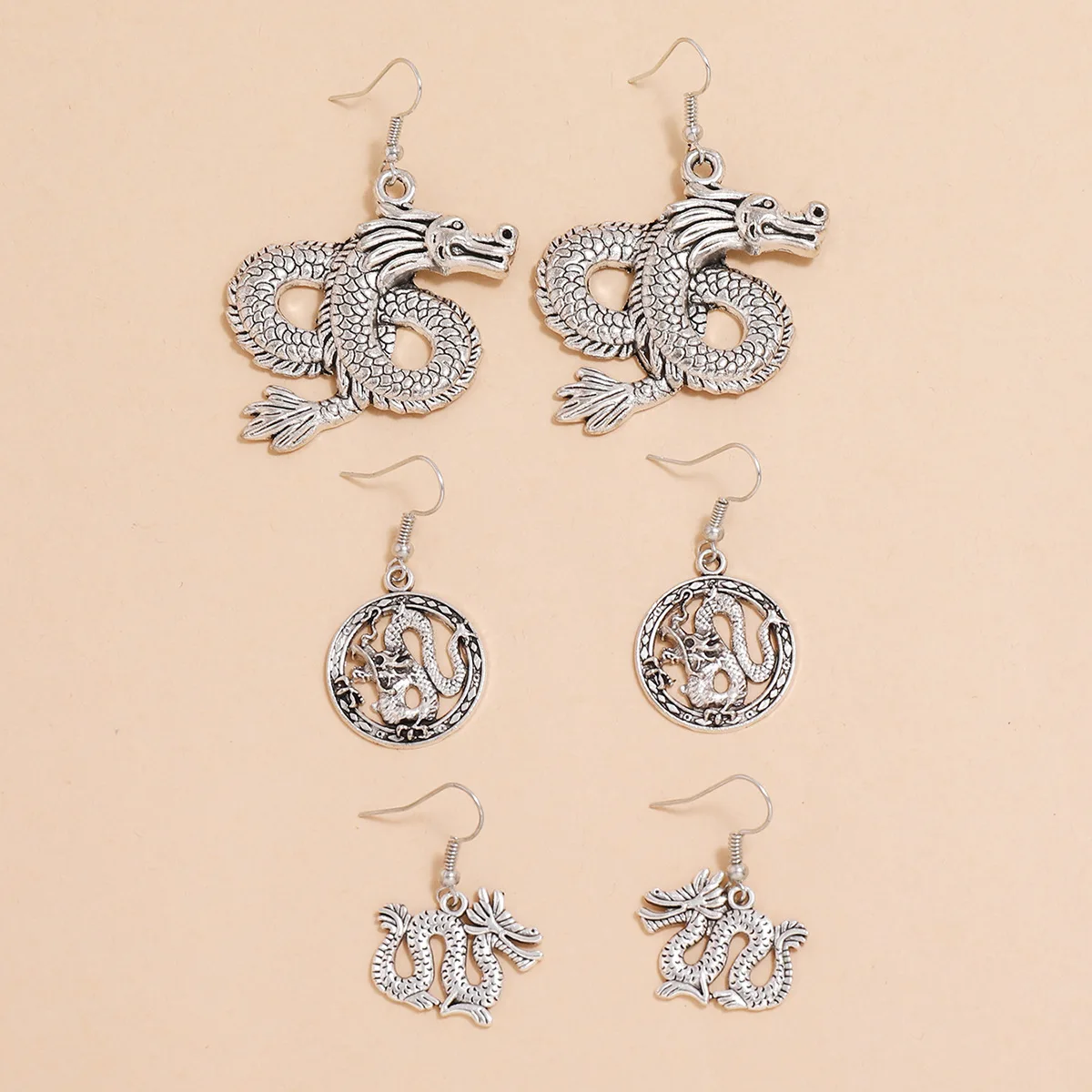 

Stillgirl 3Pairs Punk Silver Color Dragon Pendant Earrings for Women Hip Pop Vintage Couple Fashion Jewelry Boucle Oreille Femme