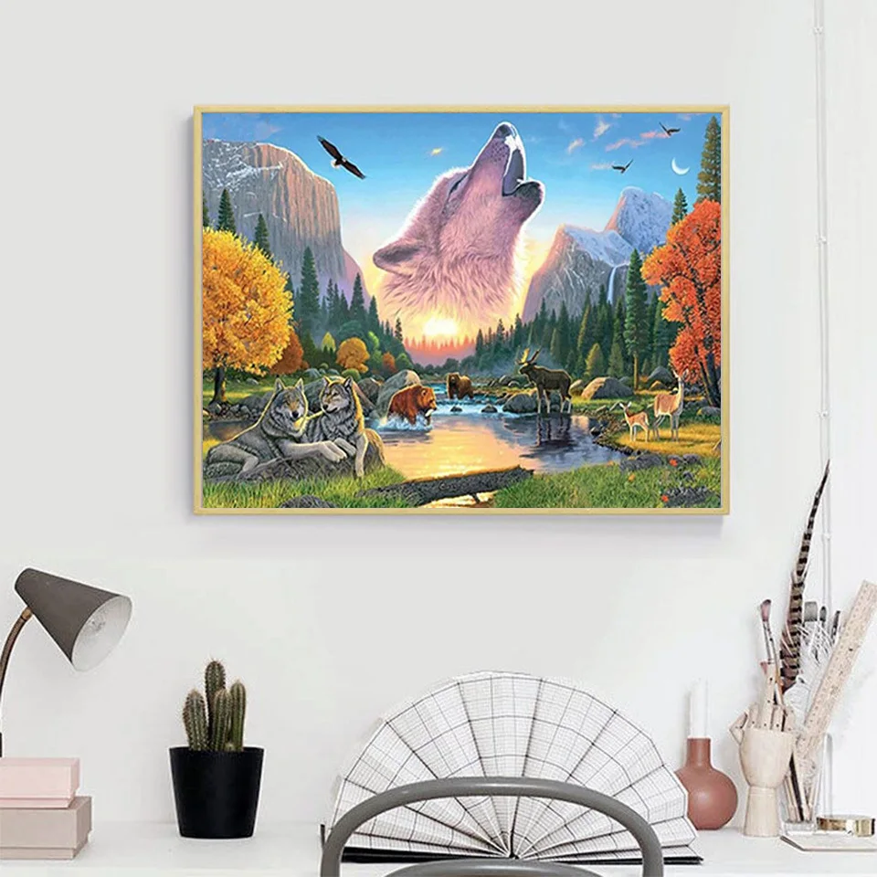 Набор для рисования по номерам на холсте тигр волк | Дом и сад