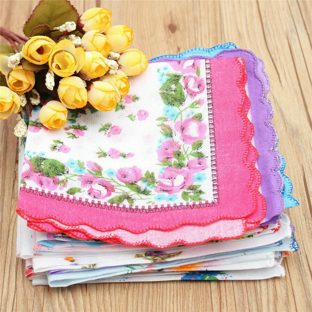 

10pcs Colorful Handkerchief Women Cotton Floral Embroidered Scarf Pocket Hankerchief Ladies Hankies Random Color