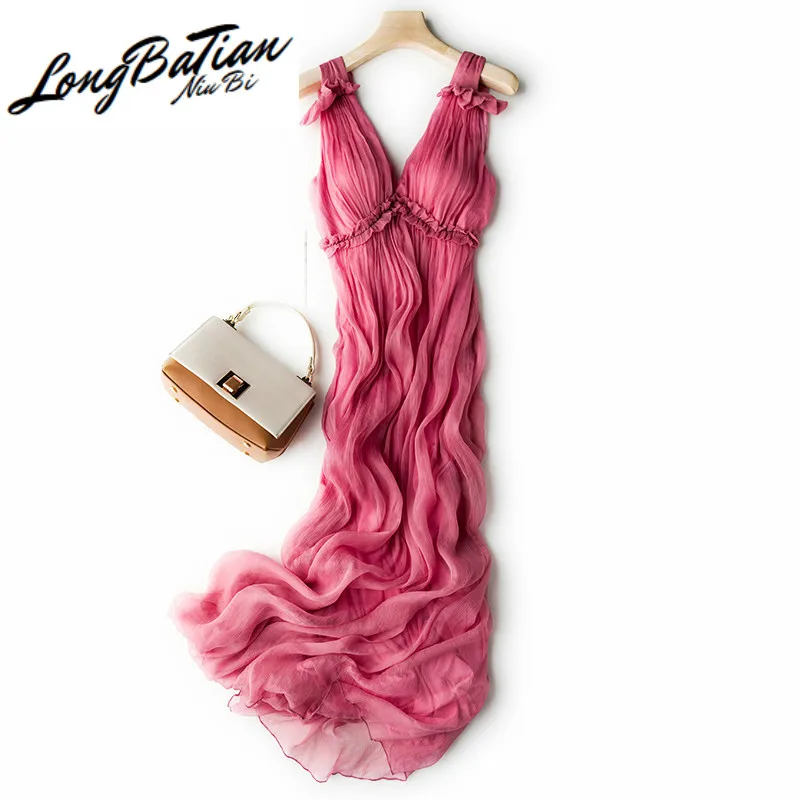 Boho женское летнее платье из 100% натурального шелка элегантные сексуальные