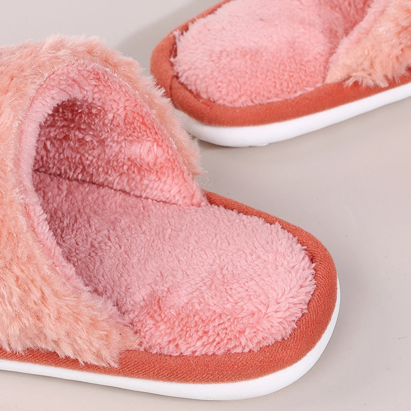 Simple Warm Fuzzy Fur Slippers Women Outdoor Winter Lovely Floor Home Indoor Shoes Korean Style Plush Flip Flops With Crystal images - 6