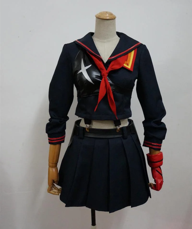 Костюм для косплея японского аниме KILL La Matoi Рюко, парик коротких волос, футболка, юбка, перчатки, пояс, школьная форма, морской матросский костюм.