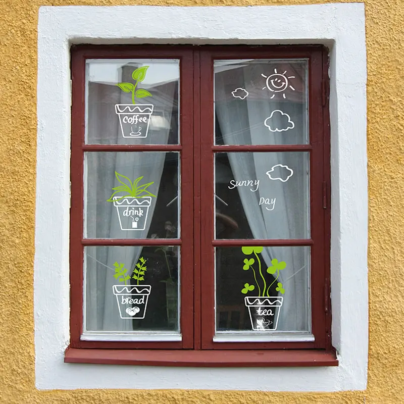 

Potted leaves Glass window Wall Sticker Living room showcase background decorations wallpaper Mural combination stickers