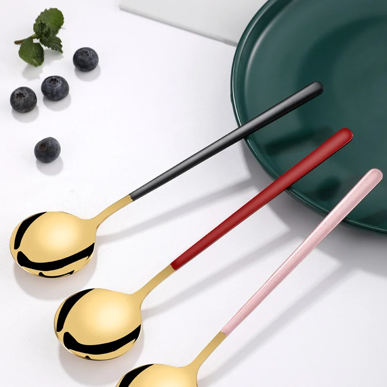 

Long Handle Spoon Set Creative Stainless Steel Elegant Teacup Spoon Set Luxury Cartoon Koilara Multzoa Dinnerware Set DI50TS