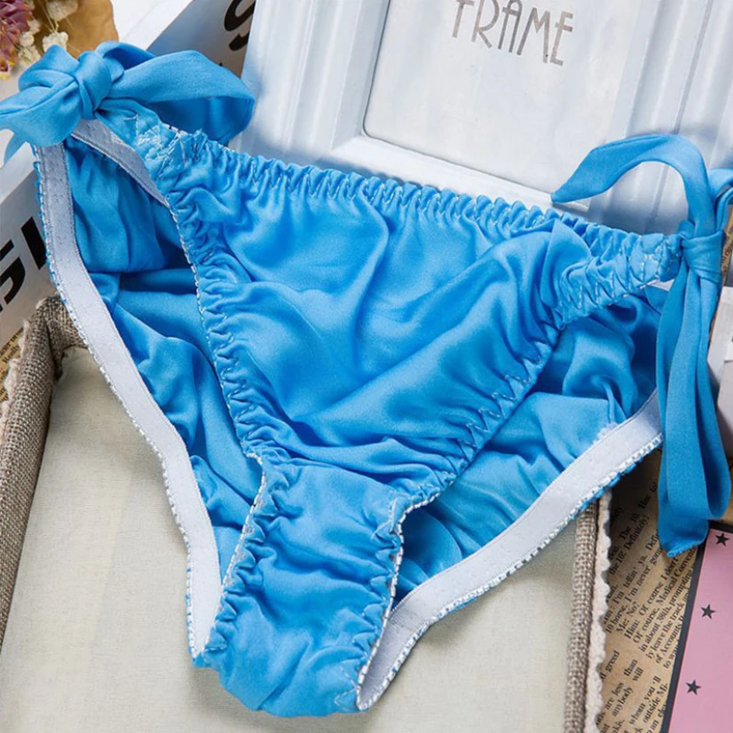 

Womens Lace-up Panties Silk Briefs Sexy Solid Underwear Ladies Breathable Low-Rise Lingeries For Female Underpants
