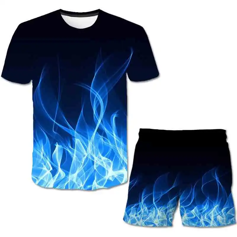 

2021 New Summer Whirlpool The Flame Children's Sets Polyester T Shirt Short Clothing Set Boys And Girls Kids Clothing Set