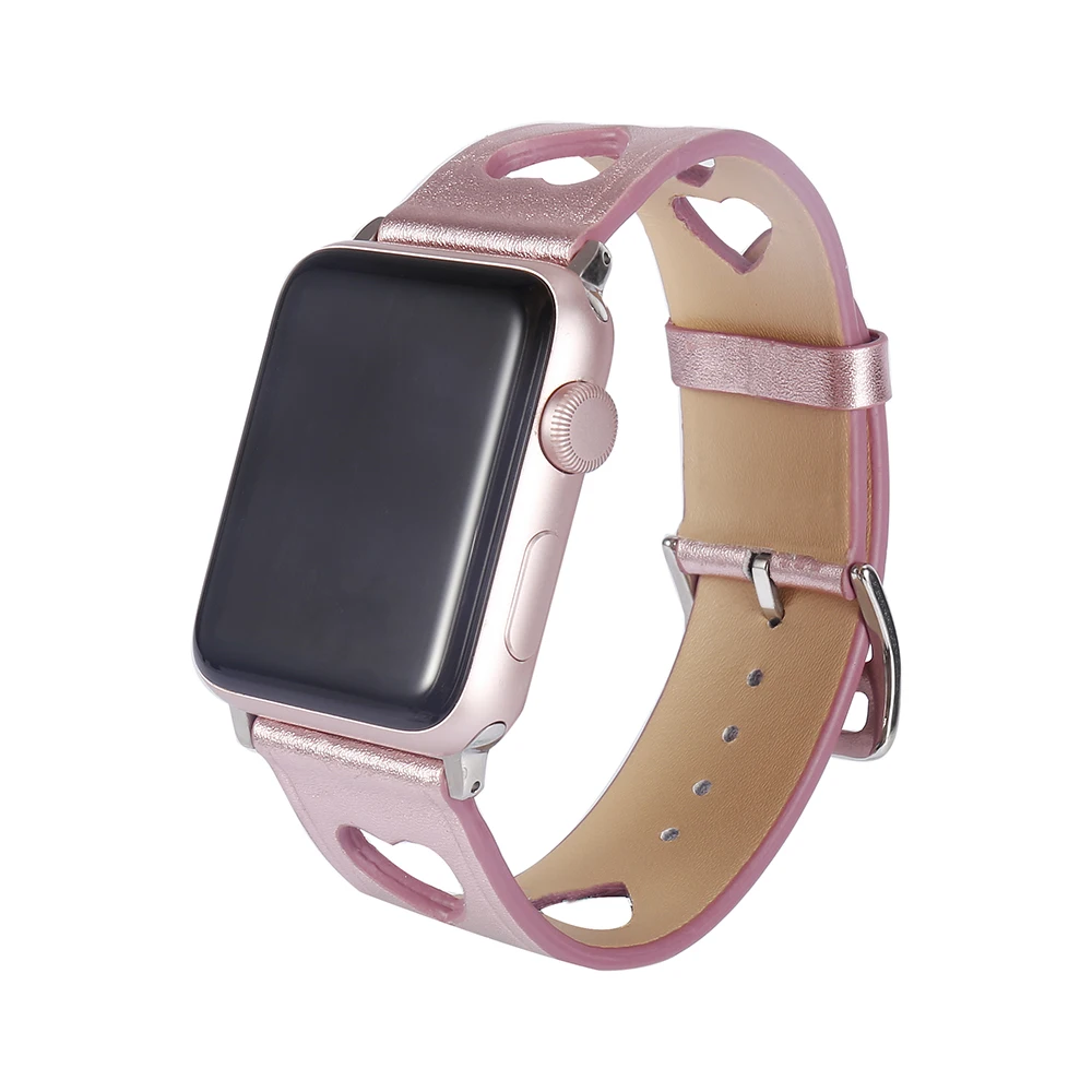 New band For Apple watch 42mm 38mm Leather hollow love woman lady pink strap for iwatch Series 1/2/3 Strap Watchband