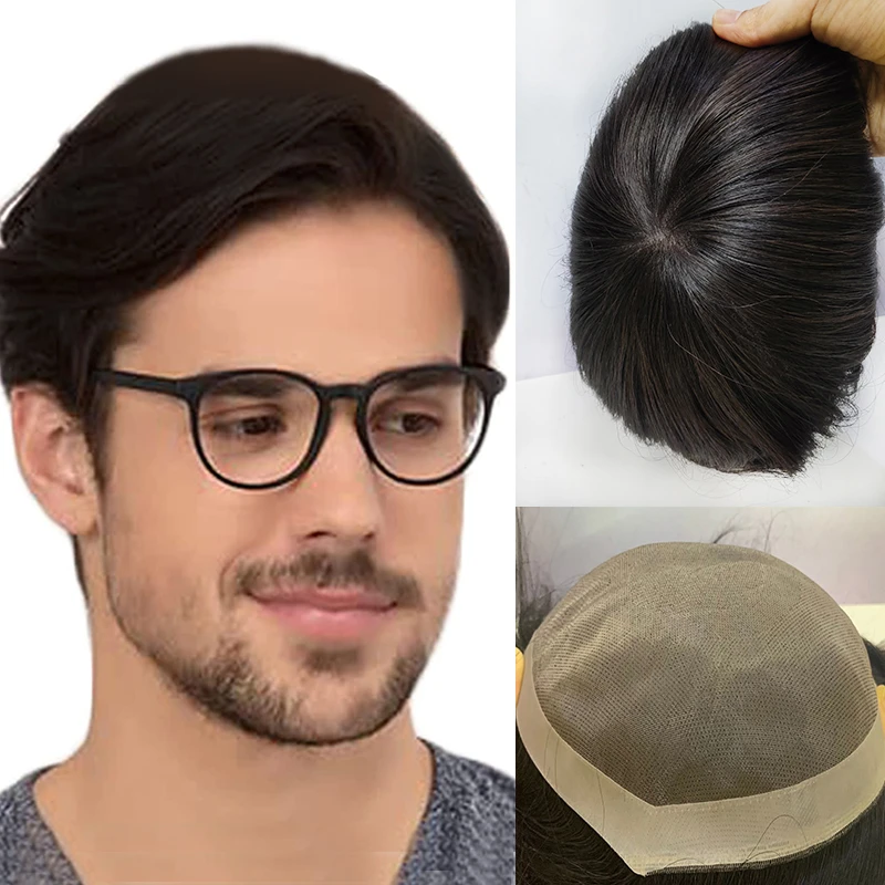 Fine Mono Toupee Remy Human Hair Men Wig with Natural Hairline Toupee Men Hairpiece Wigs 130 Density