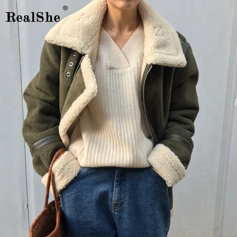 RealShe Женская куртка с отложным воротником длинным рукавом и карманами женская