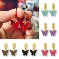 colorful shining glitter acrylic butterfly pendant drop earring with micro paved animal sweet earring for women fashion jewelry
