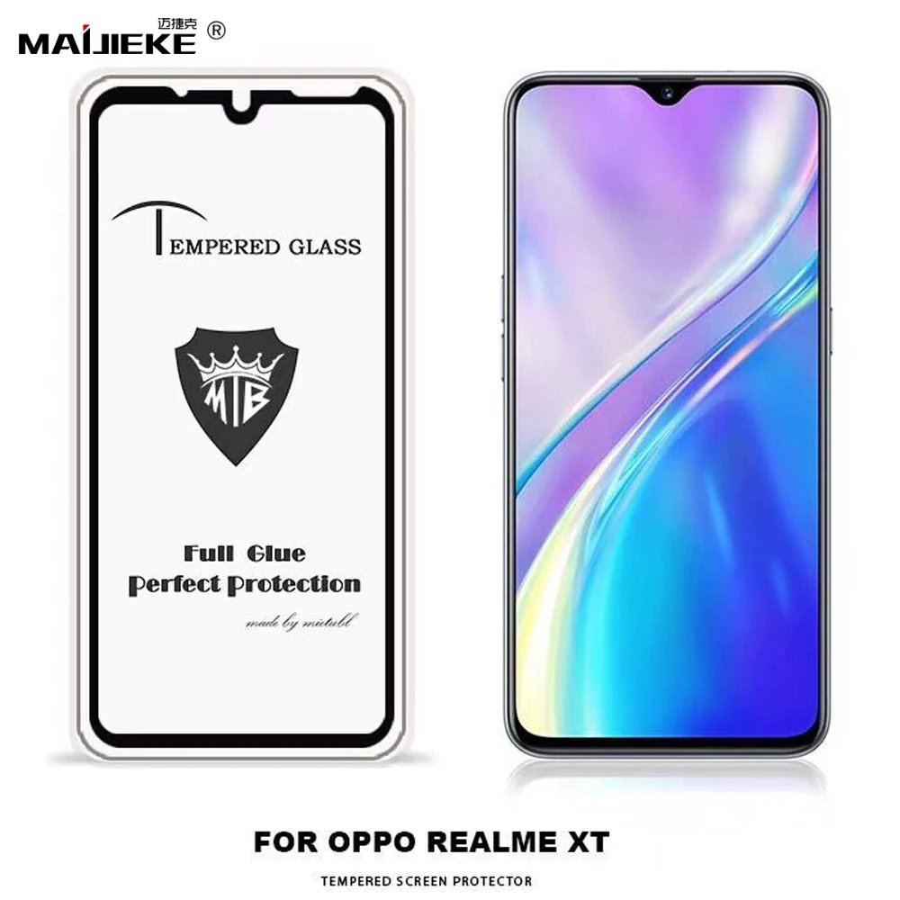 Черный 9H Полный Клей закаленное стекло для OPPO Realme XT Защитная крышка телефона