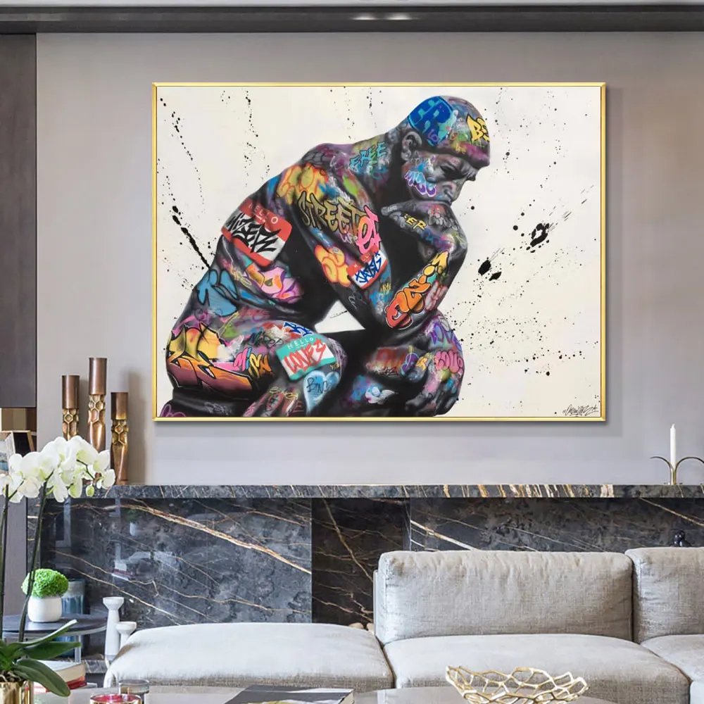

Classical Thinker Man Street Graffiti Art Canvas Painting Wall Posters and Prints Picture for Room Home Cuadros Decoration