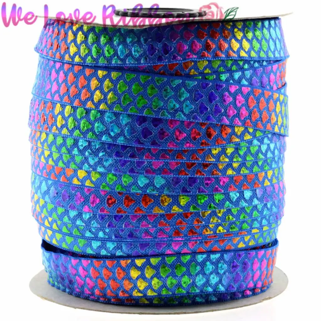 5/8&quot16mm 10yards/roll Stock Sale Scale Patterns Hologram Rainbow Foil Printed Fold Over Elastic Ribbon Handmade Party Decor | Дом и сад