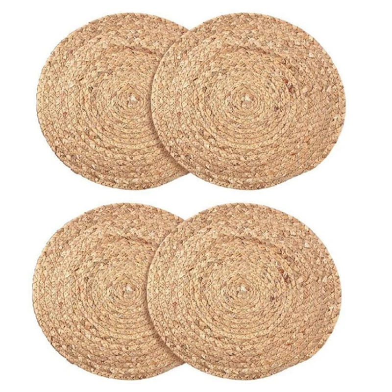 

4PCS Kitchen Table Mat Round Placemat Coasters Natural Straw Placemats Cup Coaster Kitchen Accessories Home Decoration