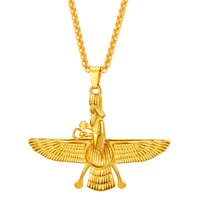 collare faravahar ahura mazda pendant men iran jewelry stainless steel zoroastrian goldblack color iranian necklace women p825