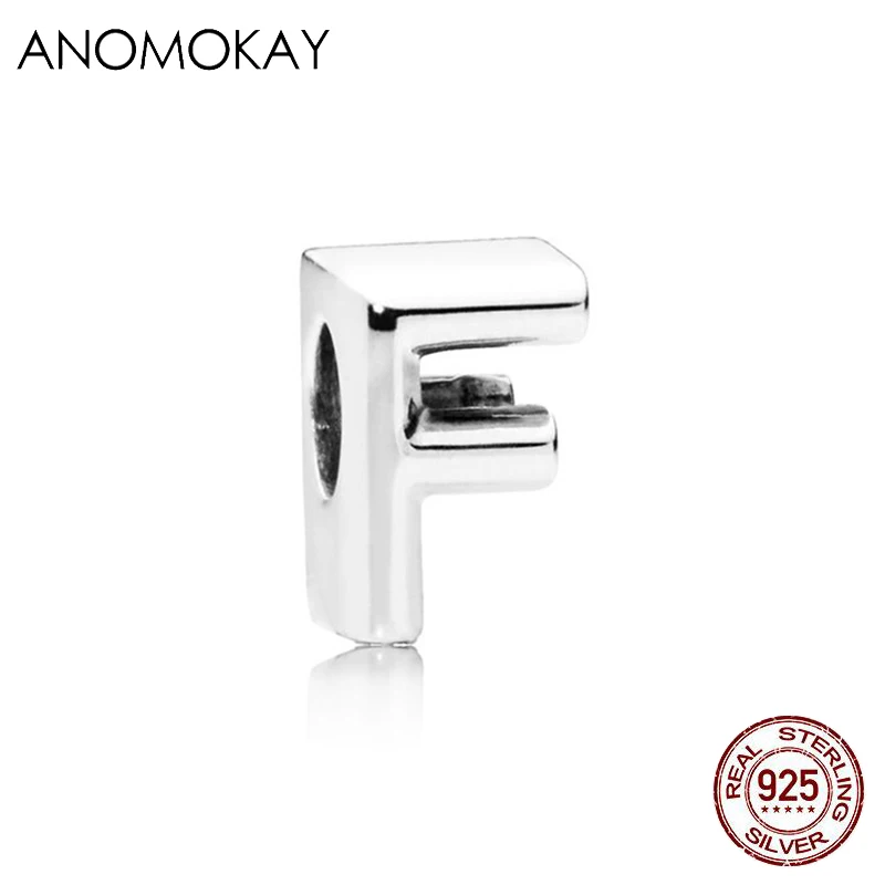 ANOMOKAY, новинка, 925 пробы, серебро, от A до Z, классика, 26 букв, бусины, амулеты, подходят для браслетов Pandora, сделай сам, изготовление ювелирных изделий - Цвет: CYZZ4818-ZM-F