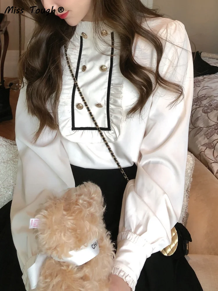 Белая милая блузка в стиле пэчворк рубашка Женский винтажный милый топ японском