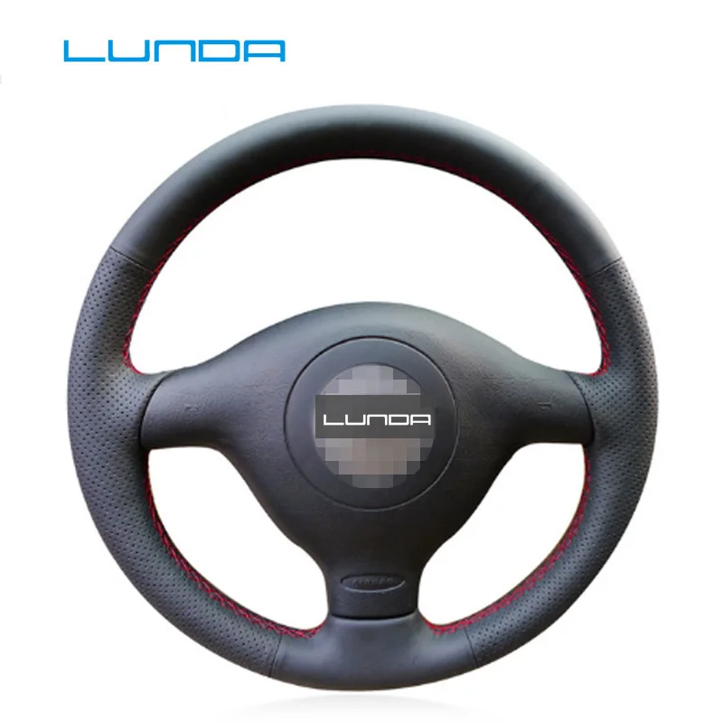 LUNDA черный кожаный чехол на руль для Volkswagen VW Golf 4 Passat B5 1996 2003 Polo 1999 2002 Seat Leon 2004|Чехлы