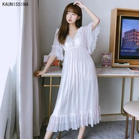 cotton long nightgowns womens summer short sleeve sweet lace princess modal nightdress with chest pad sleepwear dress