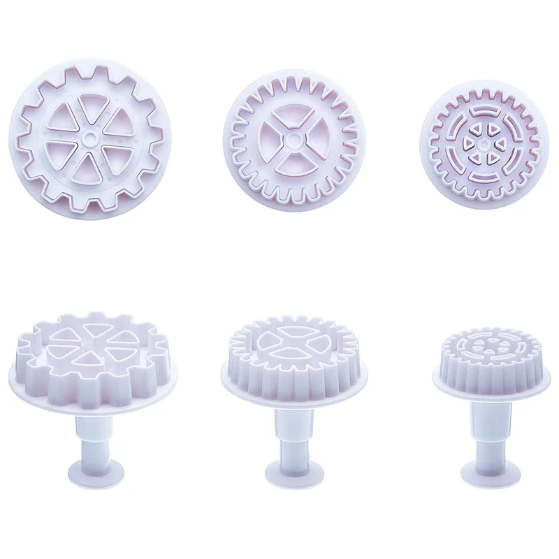 

3 Pcs/Set Gear Cookie Cutters Steampunk Fondant Molds Cogs Mold Fondant Cake Mold Plunger Cutter for Cupcake Decoration