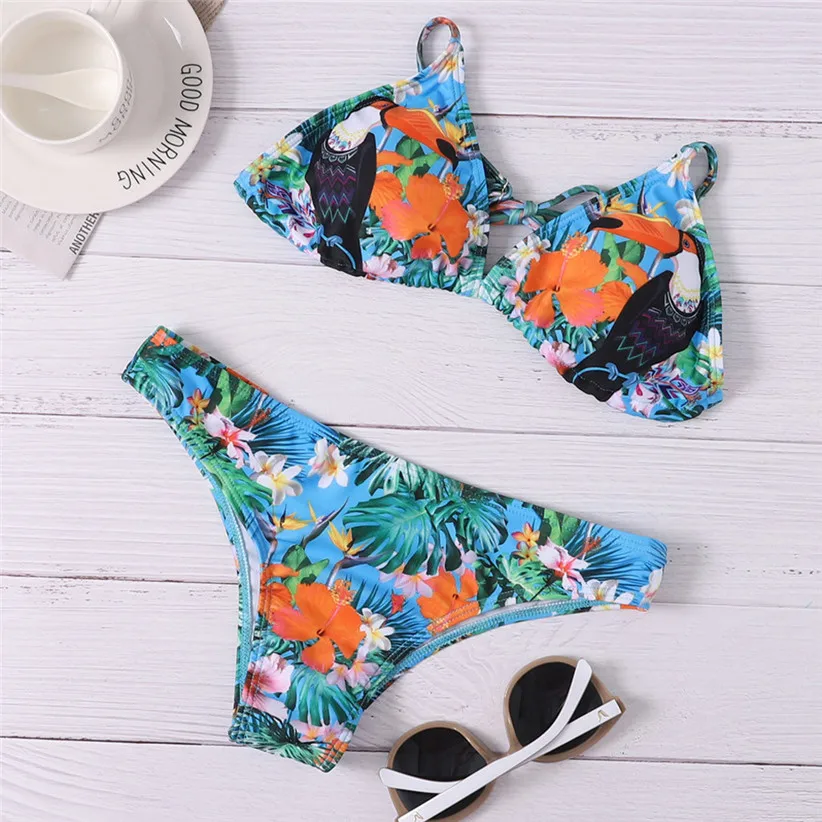 Женский сексуальный Бразильский бикини набор фэнтези цветочный принт пуш-ап