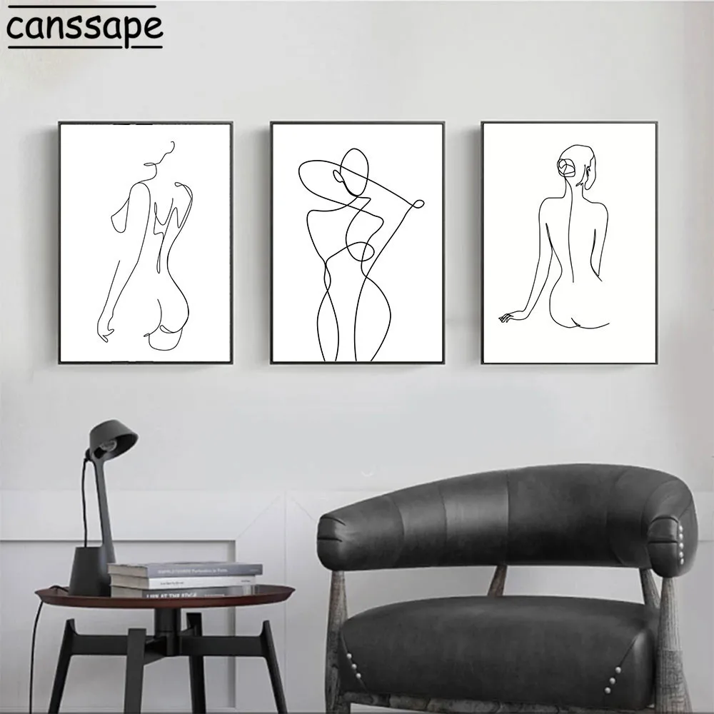 Абстрактные линии печати Женственная Дамская обувь Обнаженная девушка плакат