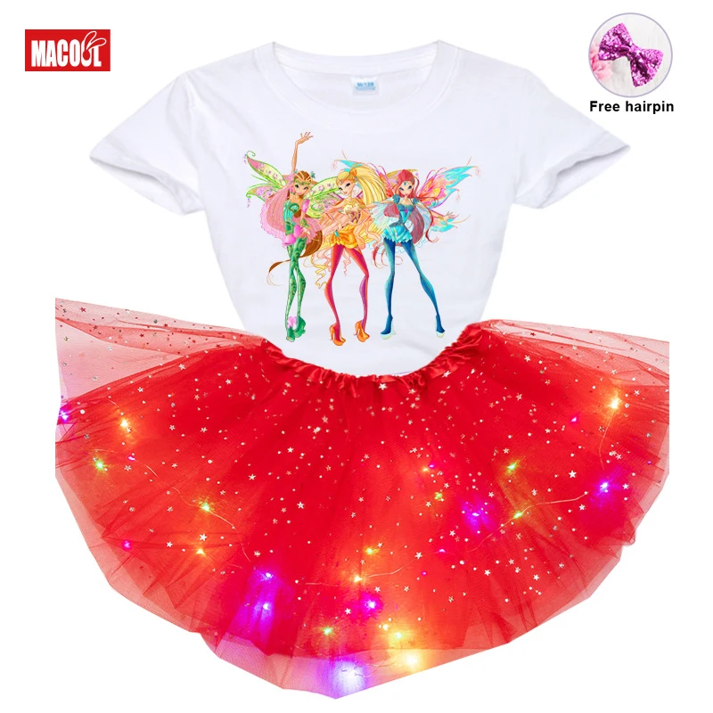 

Children Girls Cute Butterfly Girl Print Short Sleeve T-shirt + Skirt+hairpin 3pc Sets 2021 Kids Dress Sets Girls Clothes Sets