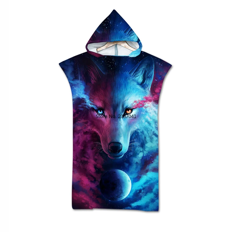 

Outdooor Microfiber Bath Towel Dress Hooded Surf Adult Beach Swimsuit Animal fantasy Printed Swimming Quick Dry Bathrobe
